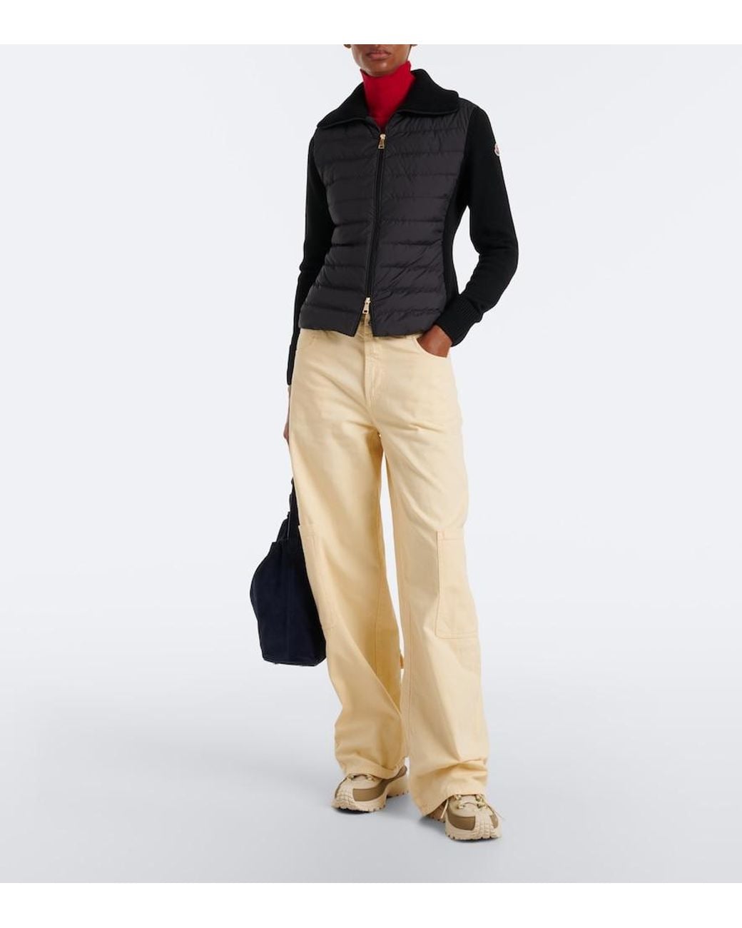 Moncler Black Down-Paneled Virgin Wool Cardigan