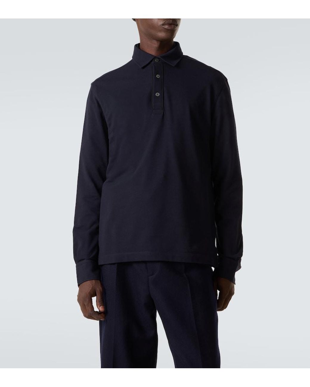 Zegna Blue Cotton Pique Polo Sweater for men