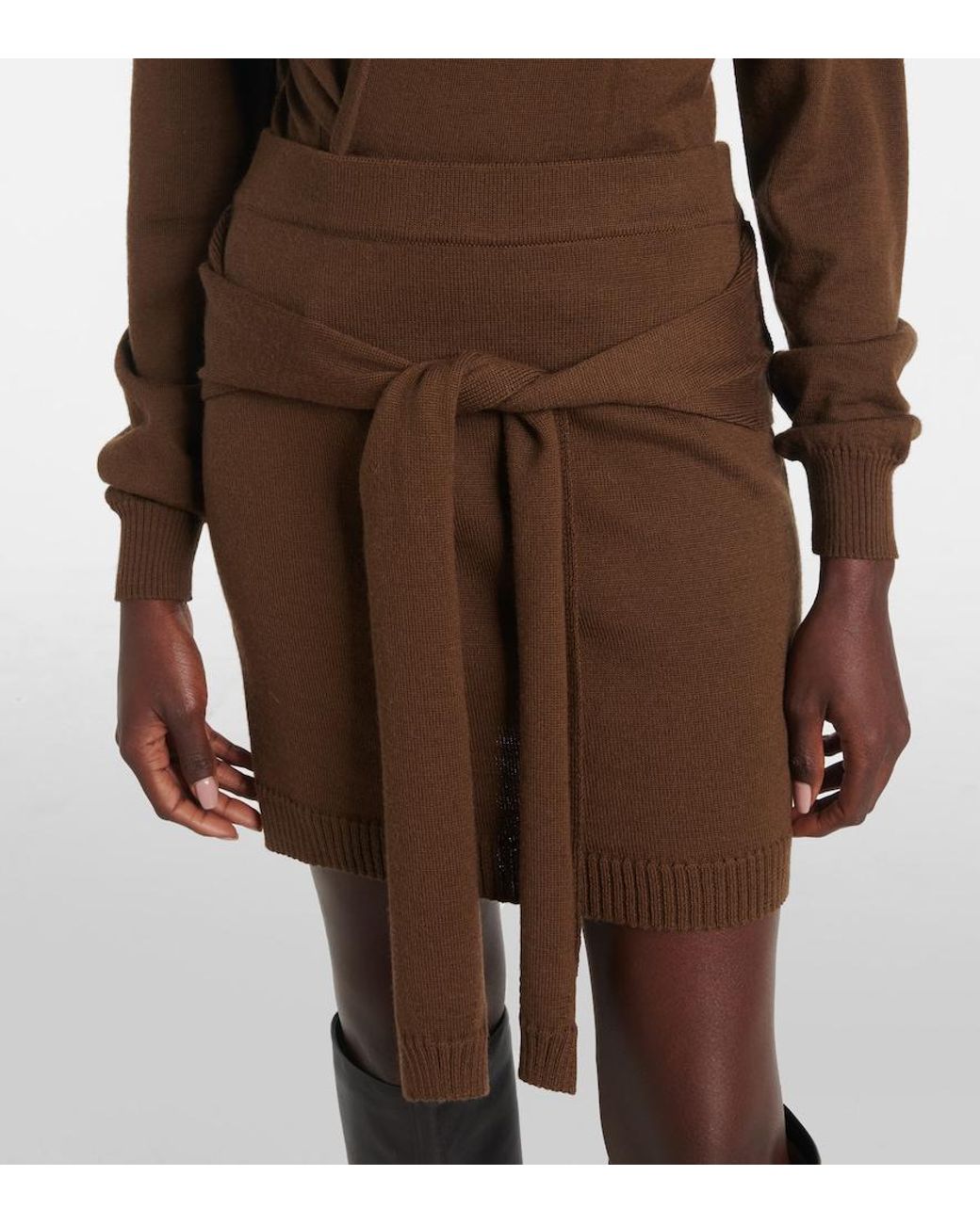 Lemaire Brown Trompe L'Oil Wool-Blend Miniskirt