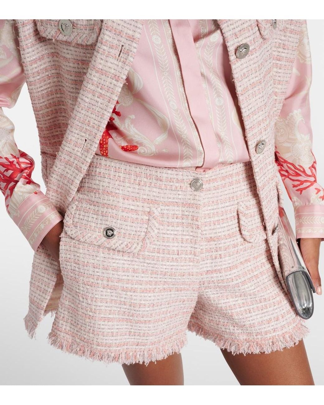 Versace Pink Fringed Tweed Shorts