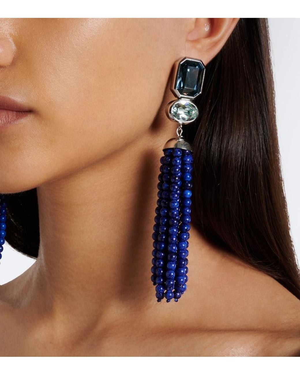 Jennifer Behr Blue Embellished Fringed Drop Earrings