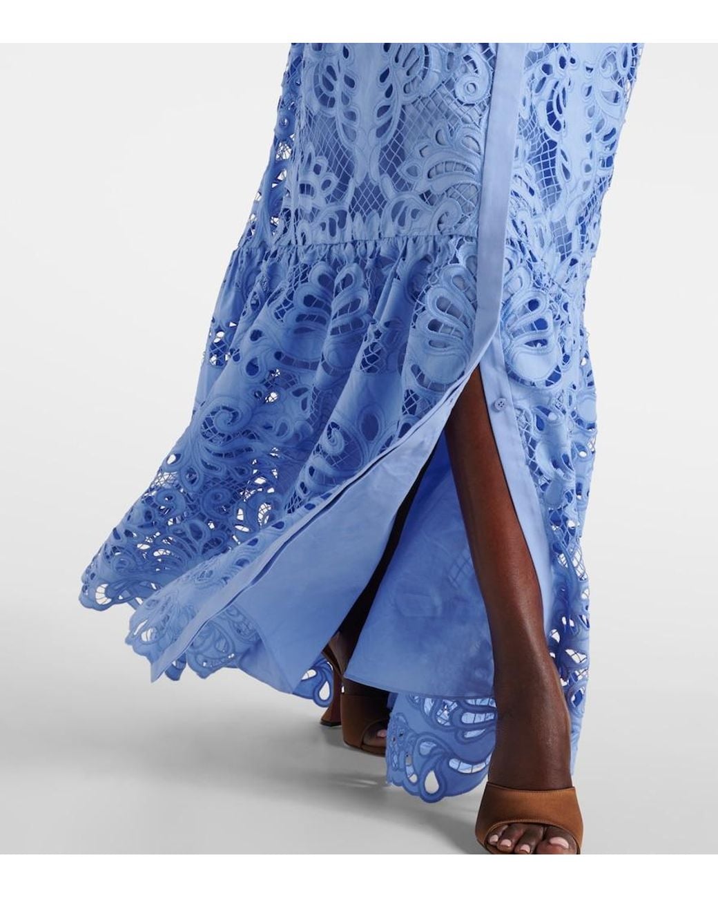 Self-Portrait Blue Belted Cotton Lace Maxi Dress