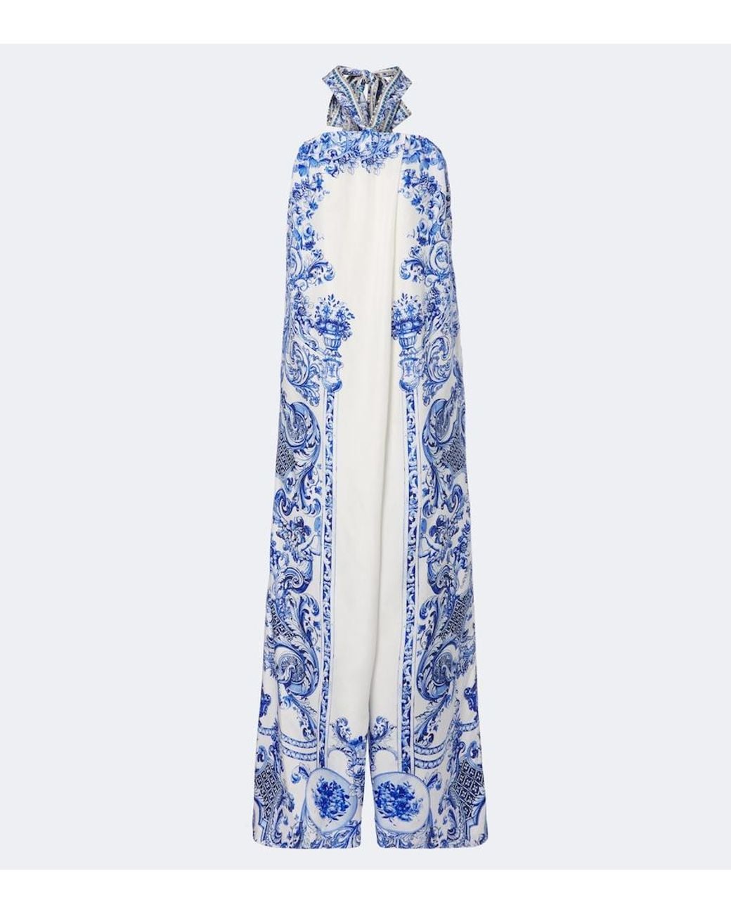 Camilla Blue Floral Crystal-Embellished Silk Jumpsuit
