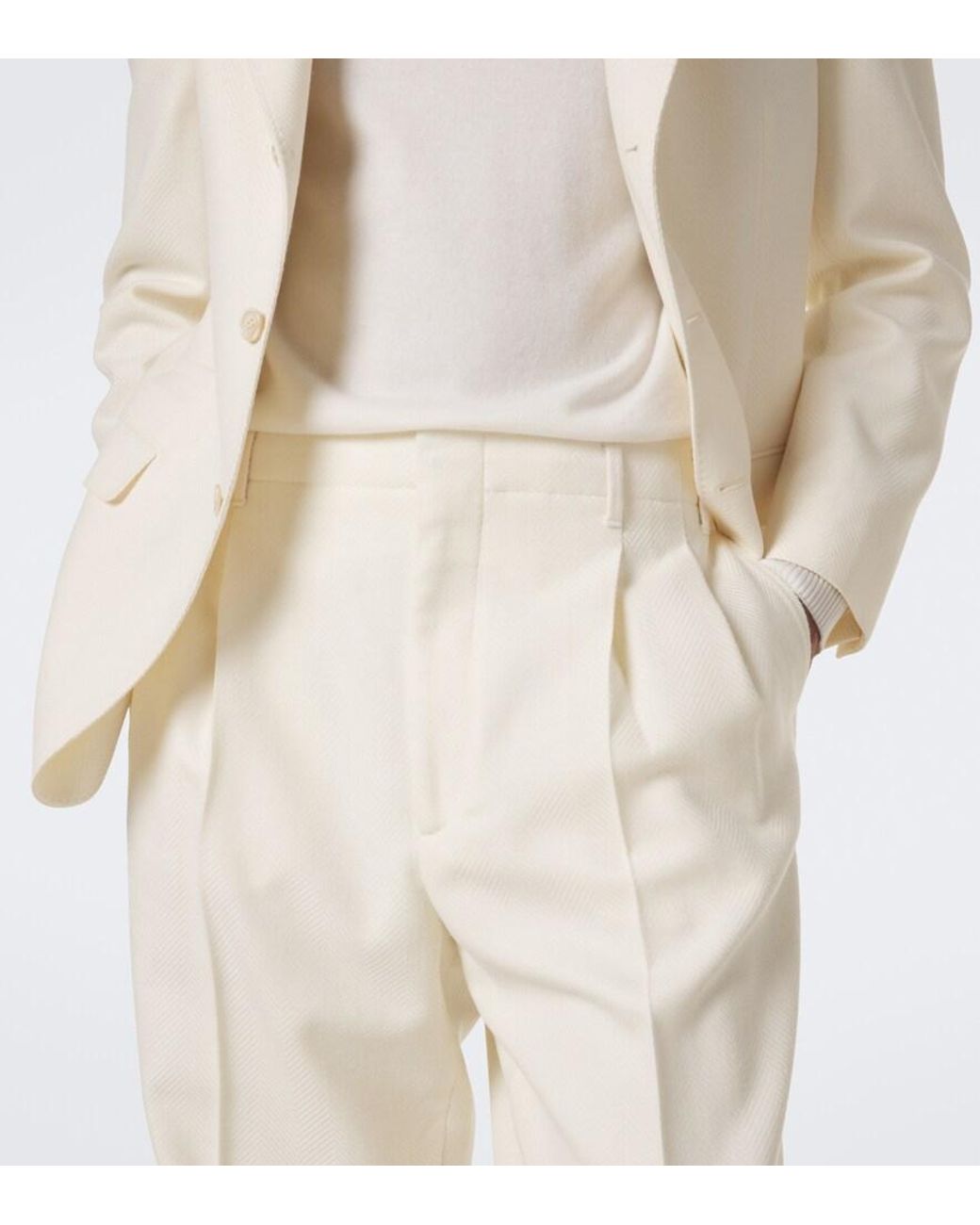 Brunello Cucinelli White Pleated Wool And Cotton Straight Pants for men