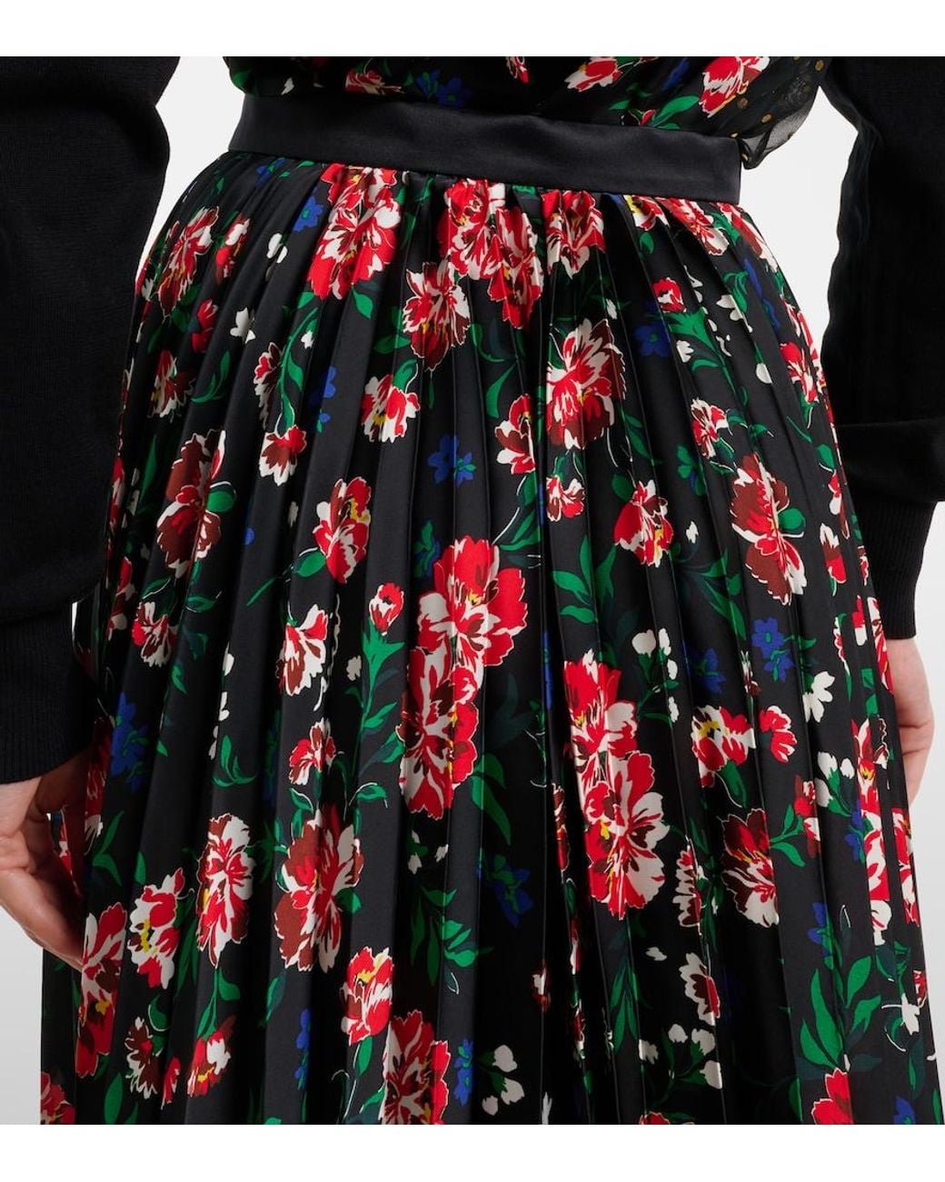 Sacai Black Printed Plisse Midi Skirt