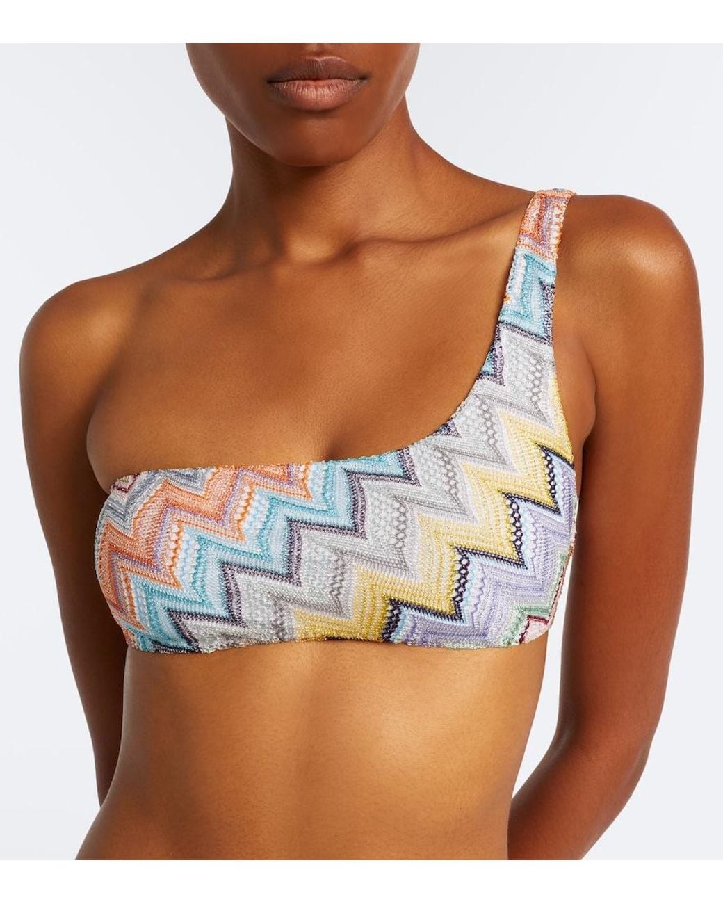 Missoni White Zigzag One-Shoulder Lame Bikini