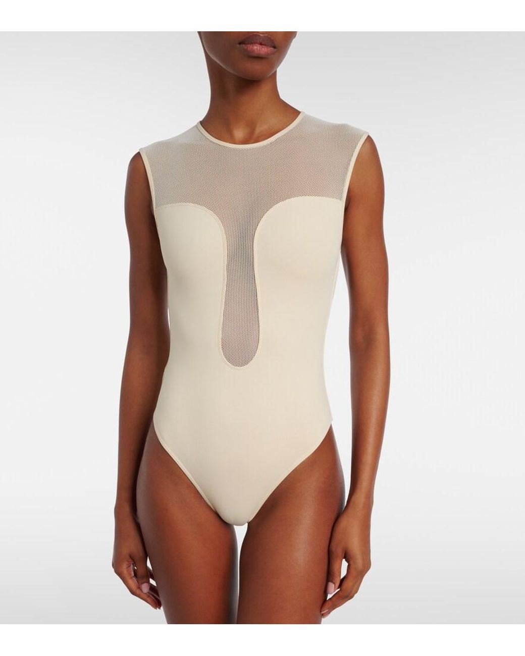 Eres White Unique Mesh-Trimmed Swimsuit