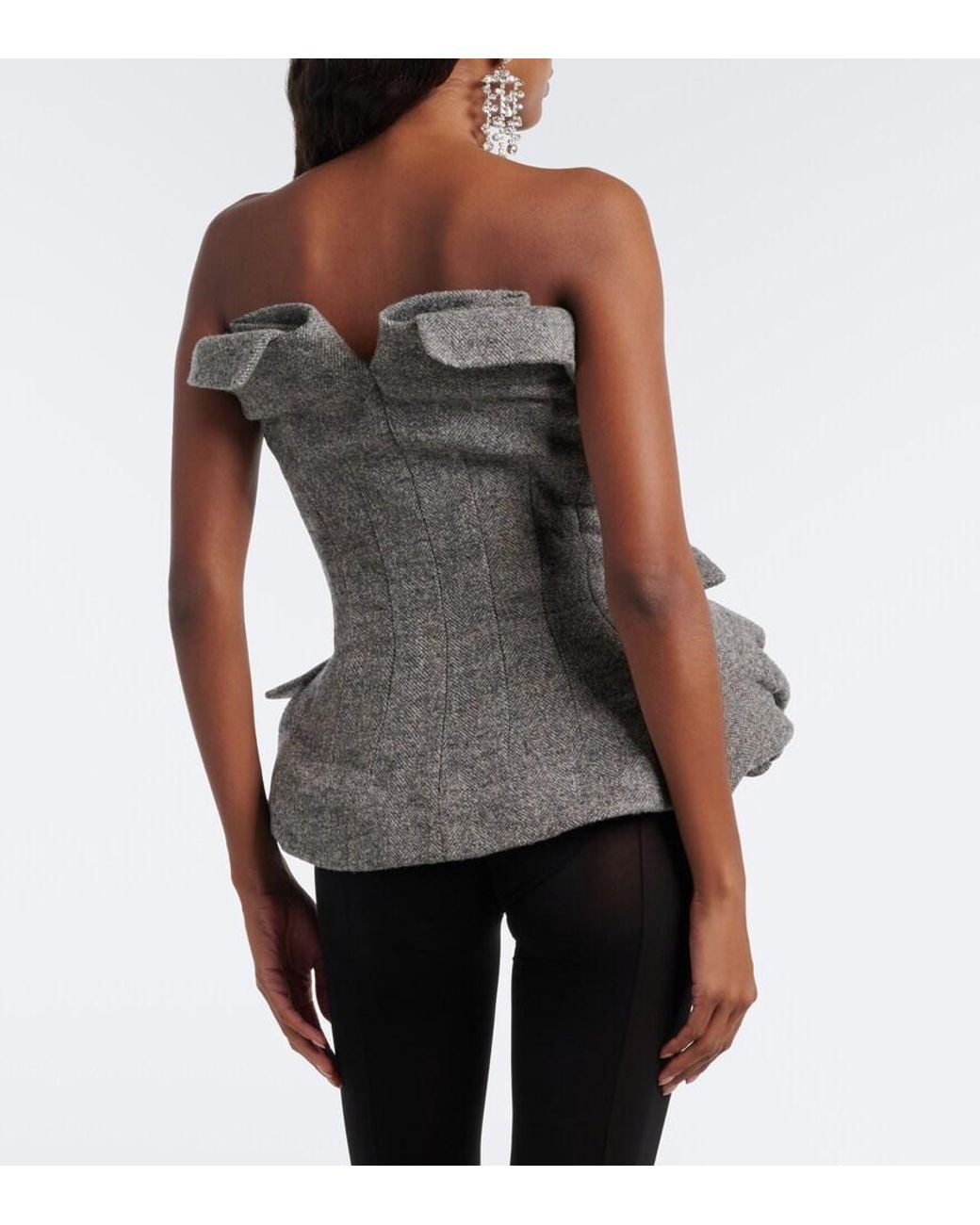 Magda Butrym Gray Herringbone Peplum Wool And Cashmere-Blend Top