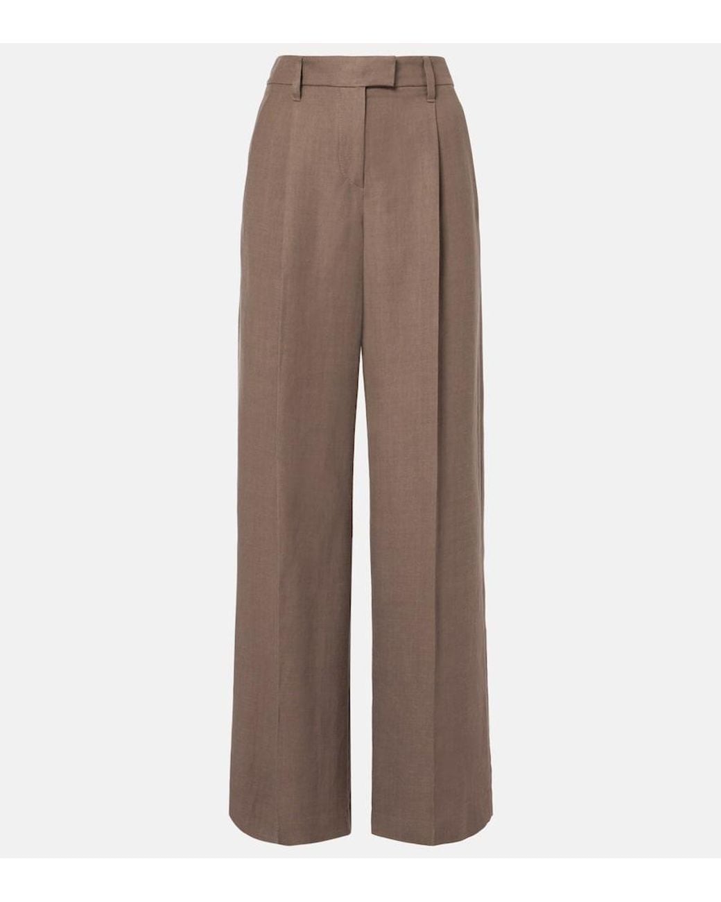 Brunello Cucinelli Brown High-Rise Wide-Leg Pants