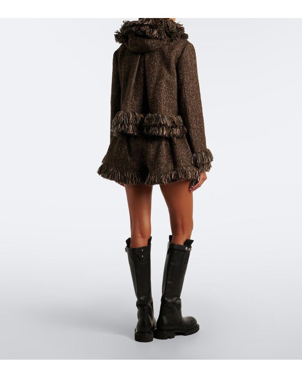 Sacai Brown Fringed Wool-Blend Tweed Shorts