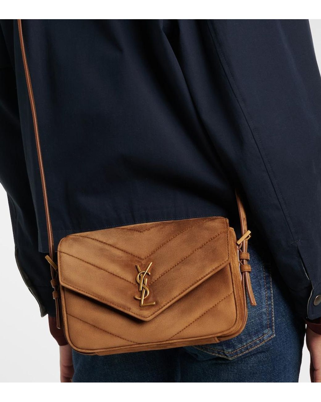 Saint Laurent Brown Loulou Toy Matelasse Suede Crossbody Bag