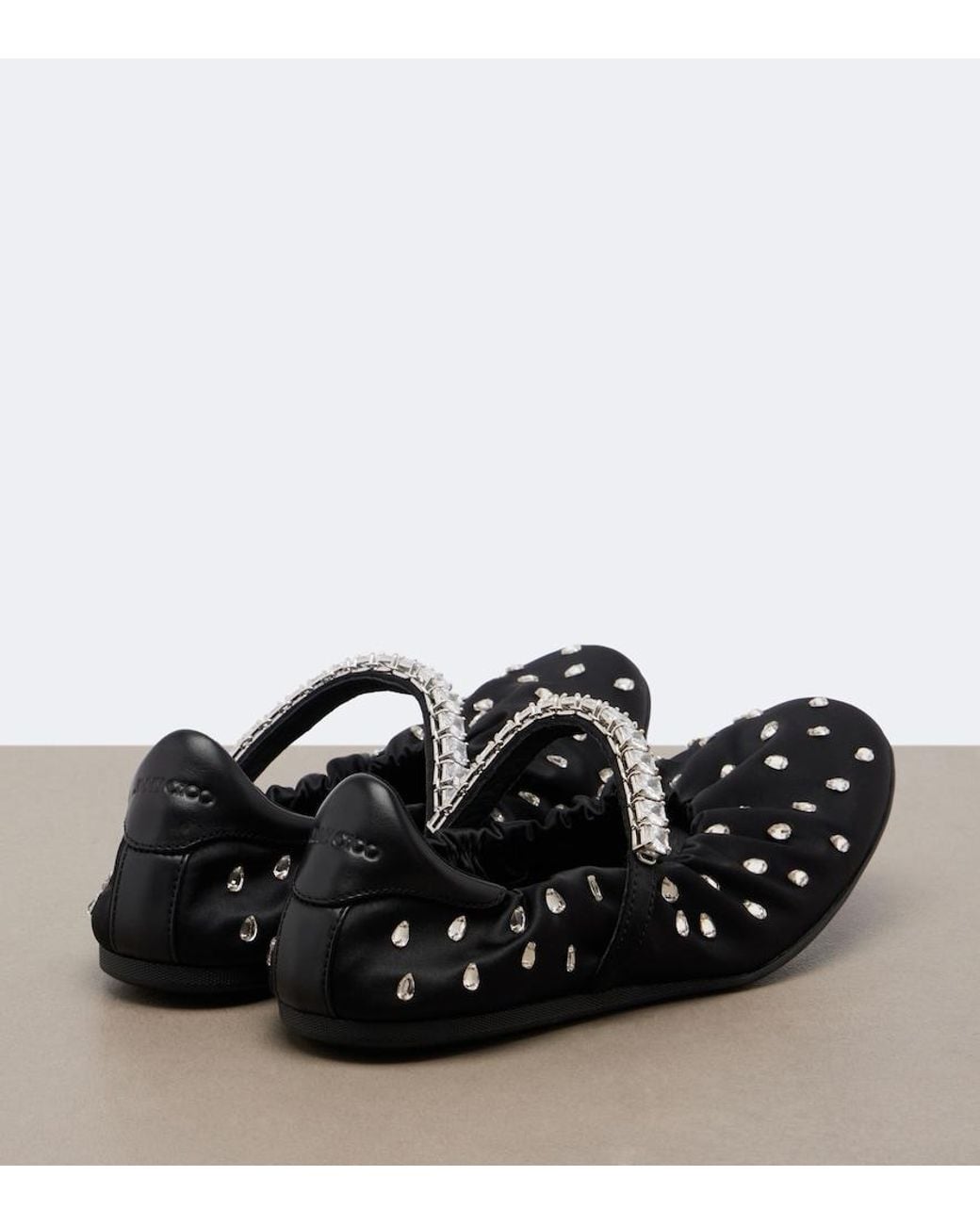 Jimmy Choo Black Jade Embellished Satin Ballet Flats