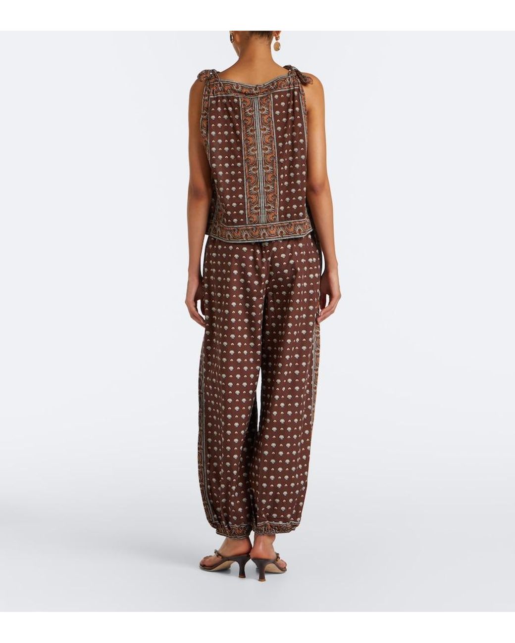 Doen Brown Yarrow Printed Cotton Tapered Pants