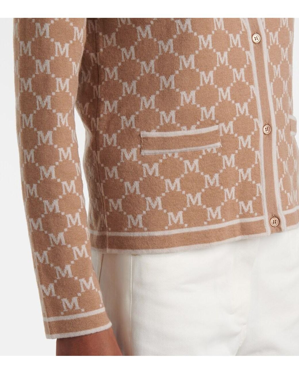 Max Mara Natural Tivoli Intarsia Wool And Cashmere Cardigan