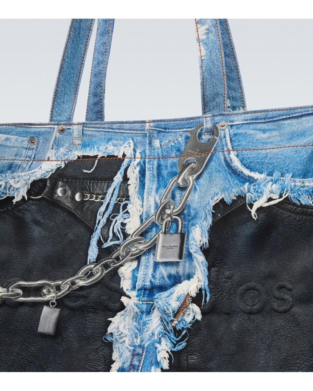 Acne Blue Trompe-L'Oil Printed Canvas Tote Bag for men