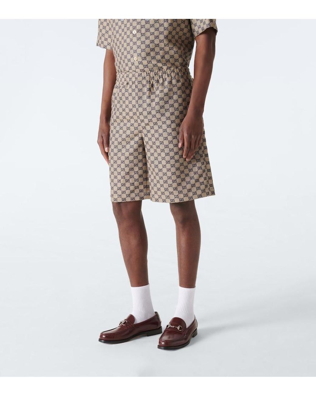 Gucci Natural Gg Linen-Blend Shorts for men