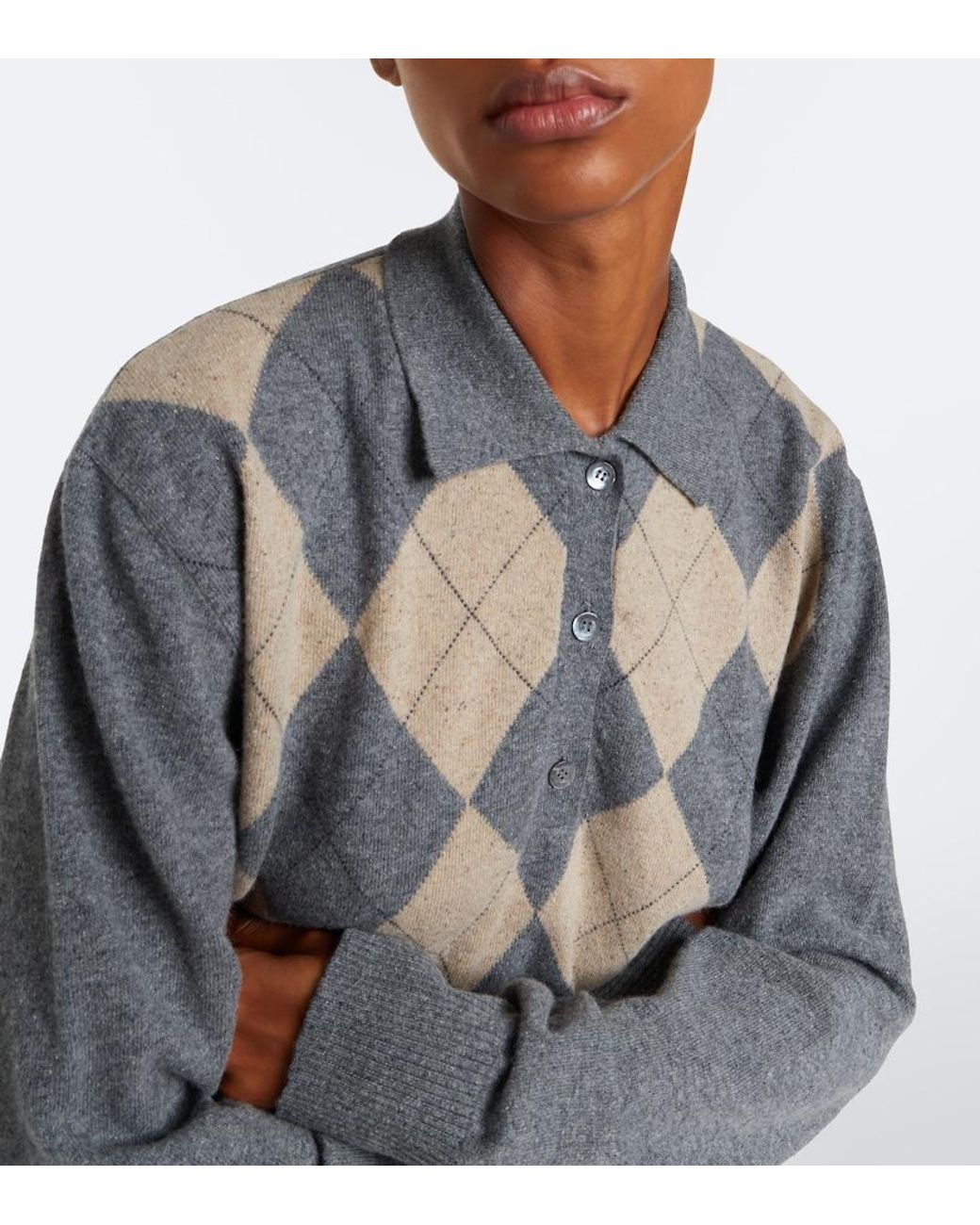 Rohe Gray Argyle Wool-Blend Polo Sweater