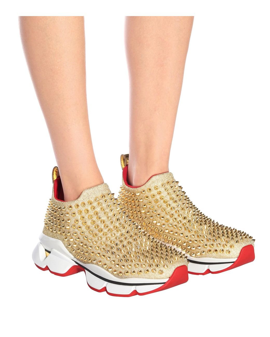 Christian Louboutin Spiky Sock Studded Neoprene Trainers in