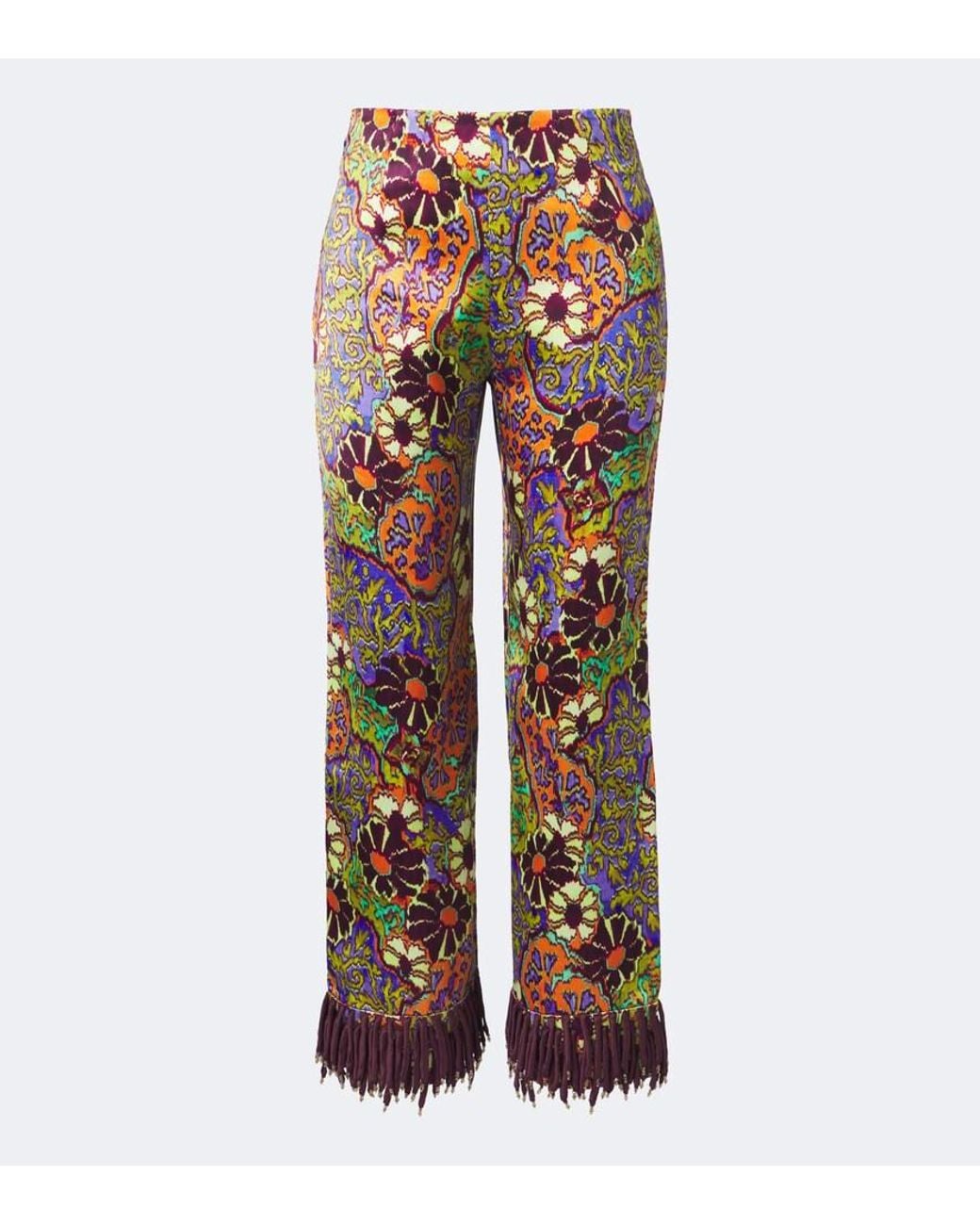 ALÉMAIS Red Joanna Fringed Printed Wide-Leg Pants