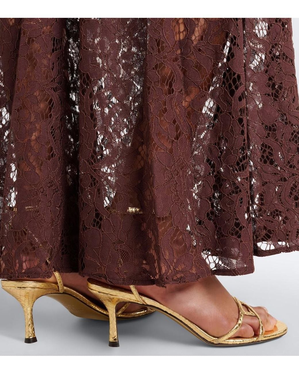 De La Vali Purple Bodita Draped Cotton-Blend Lace Gown