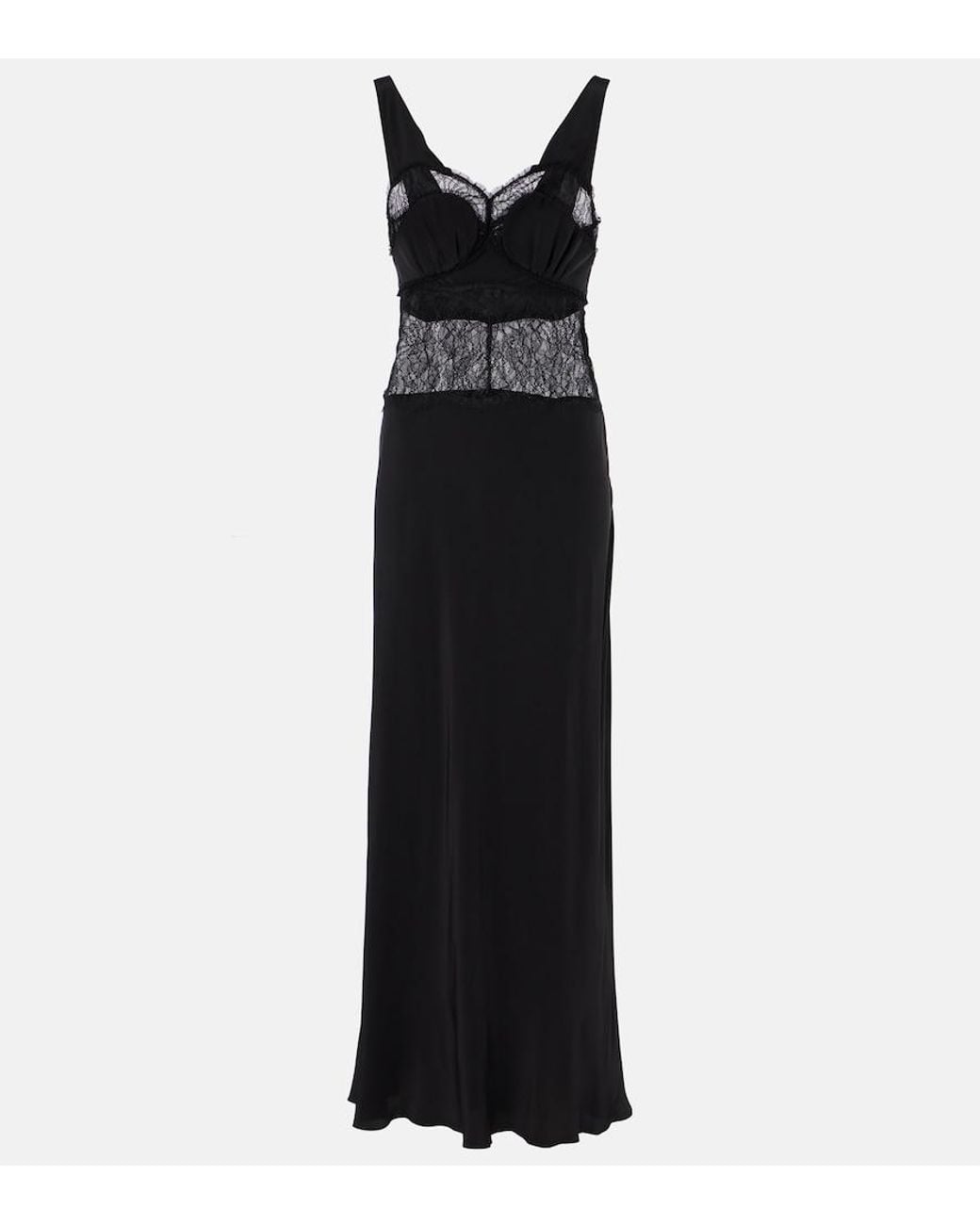 Victoria Beckham Black Lace-Trimmed Silk Midi Dress
