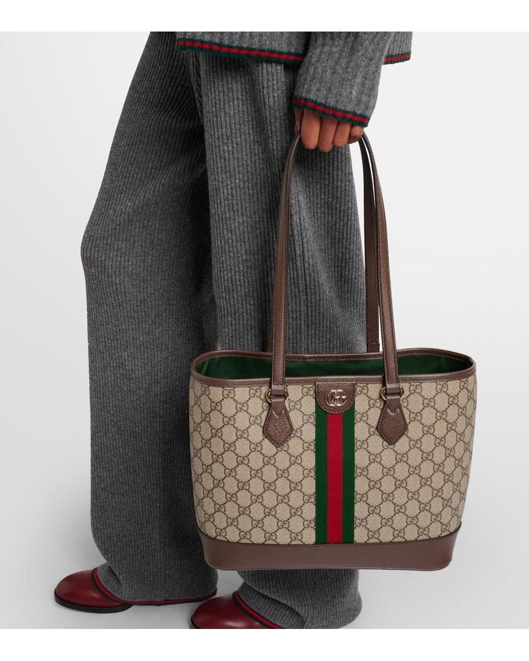 Shopper 'Ophidia' Con Motivo Gg All-Over E Logo Metallico Sul Fr di Gucci in Brown