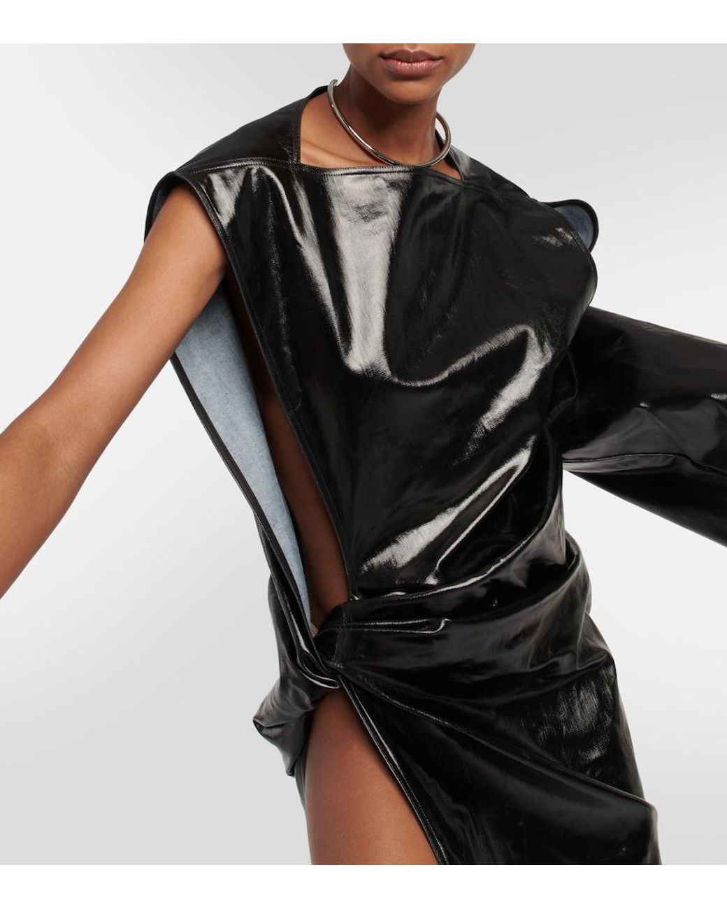 Rick Owens Black Asymmetrical Denim Gown