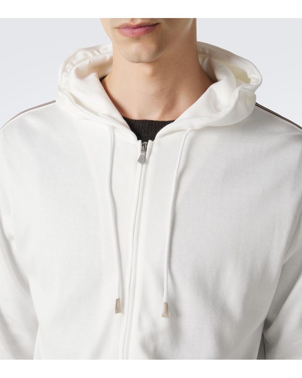 Eleventy White Cotton Zip-Up Hoodie for men