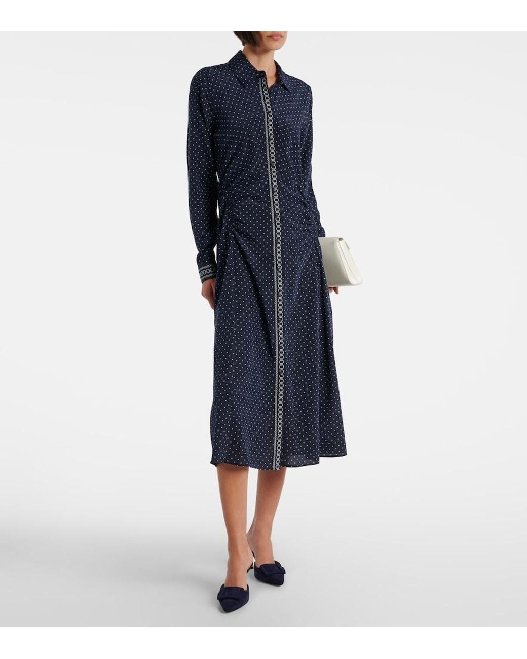 Veronica Beard Blue Lex Polka-Dot Silk-Blend Shirt Dress