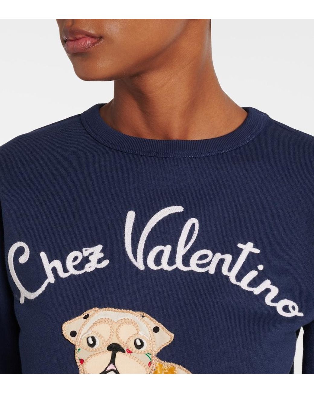 Valentino Garavani Blue Embroidered Cotton Jersey Sweatshirt