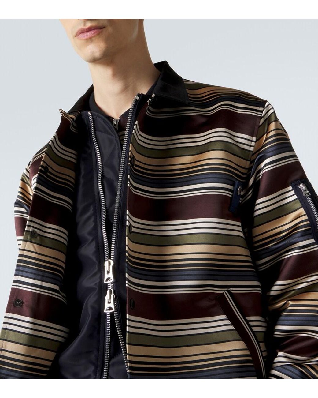 Sacai Black Striped Blouson Jacket for men