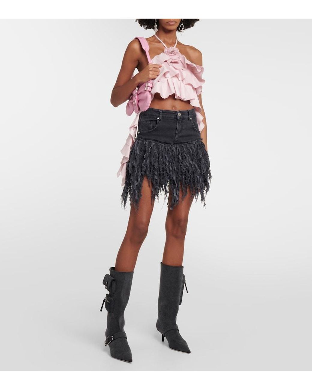 Blumarine Black Jeanne Denim Knee-High Boots