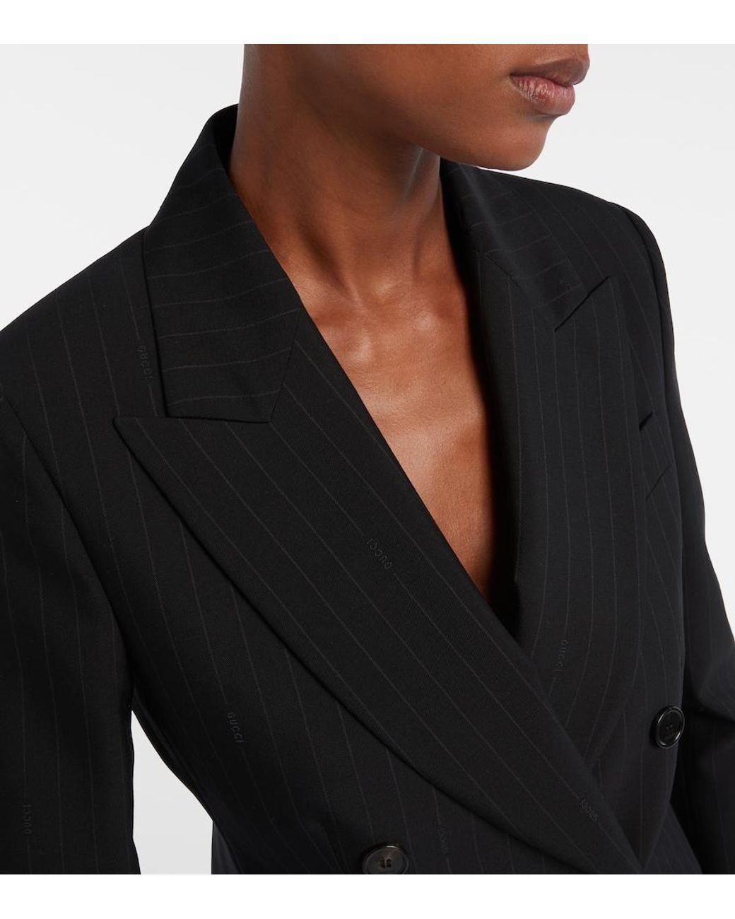Gucci Black Pinstripe Wool Blazer