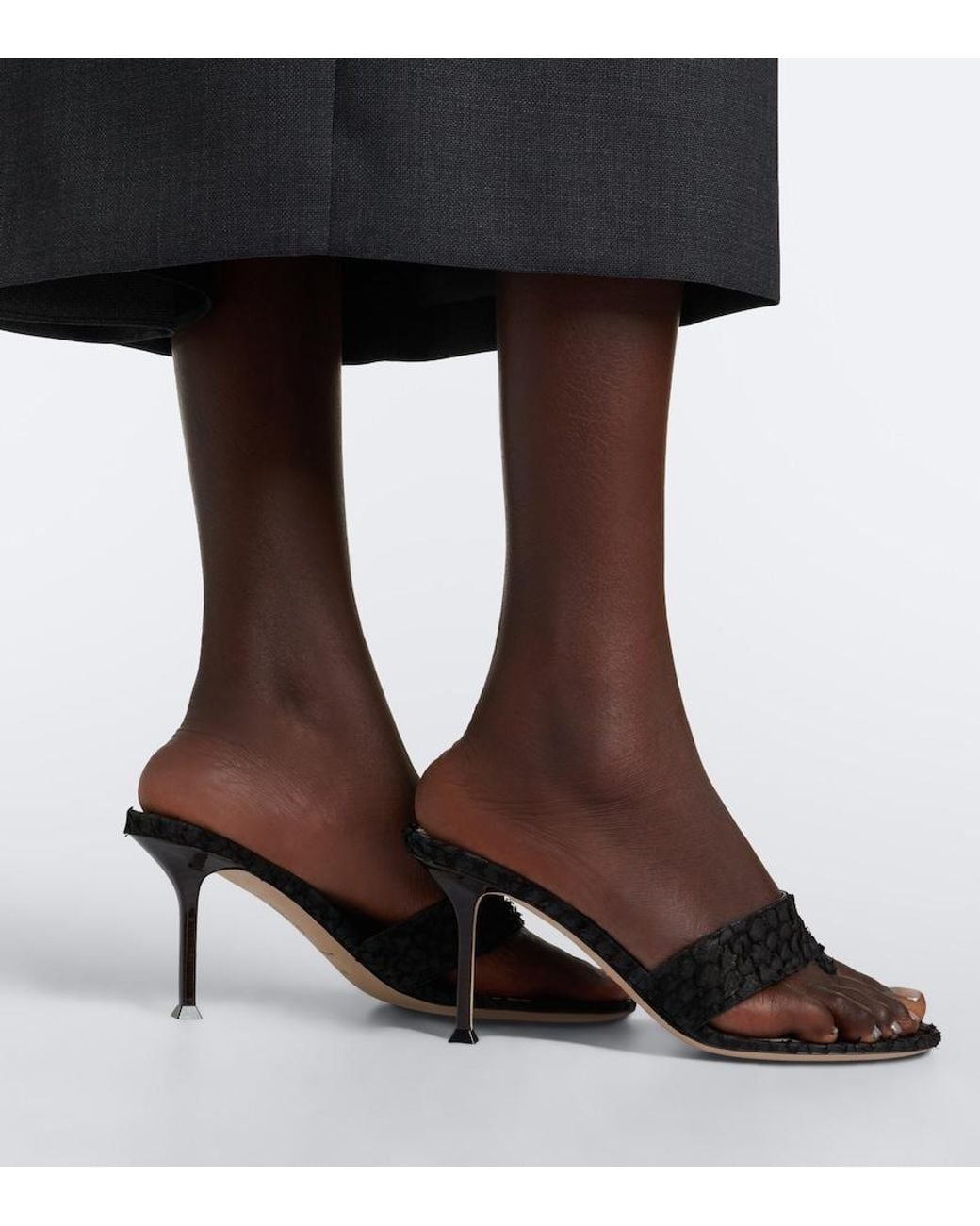 Christen Black Helix Leather Thong Sandals