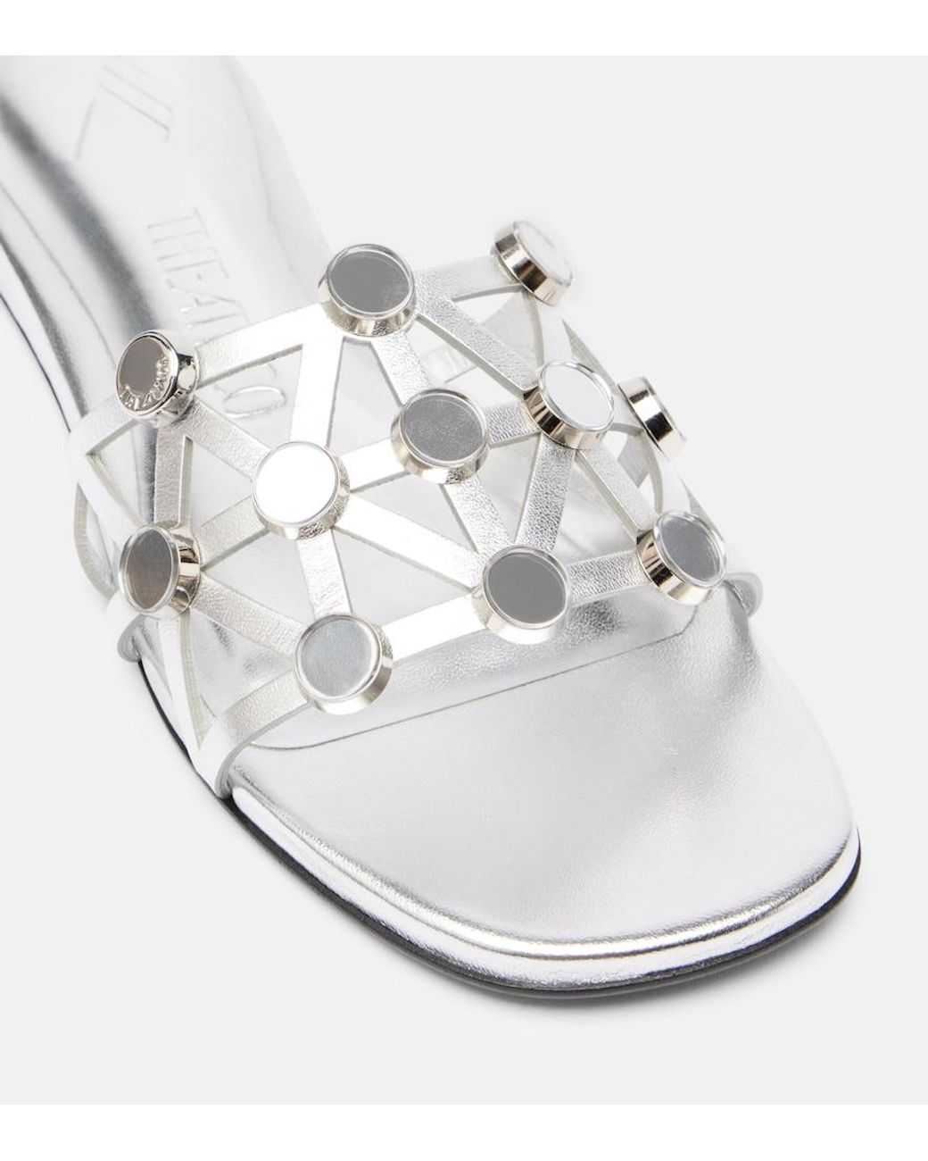 The Attico White Grid Embellished Leather Flat Sandals