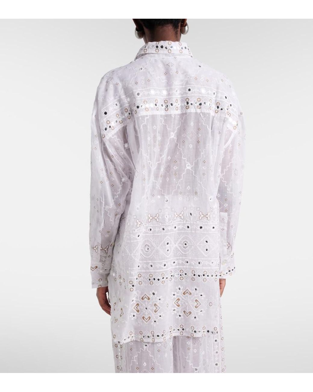 Juliet Dunn White Embellished Cotton Shirt