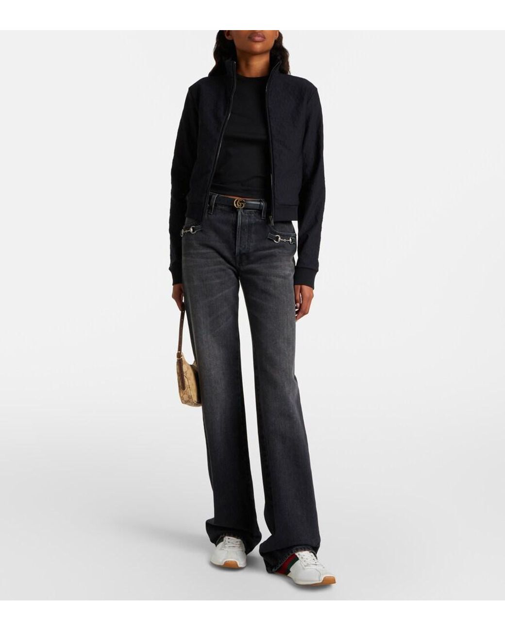 Gucci White Tempo Suede-Trimmed Sneakers