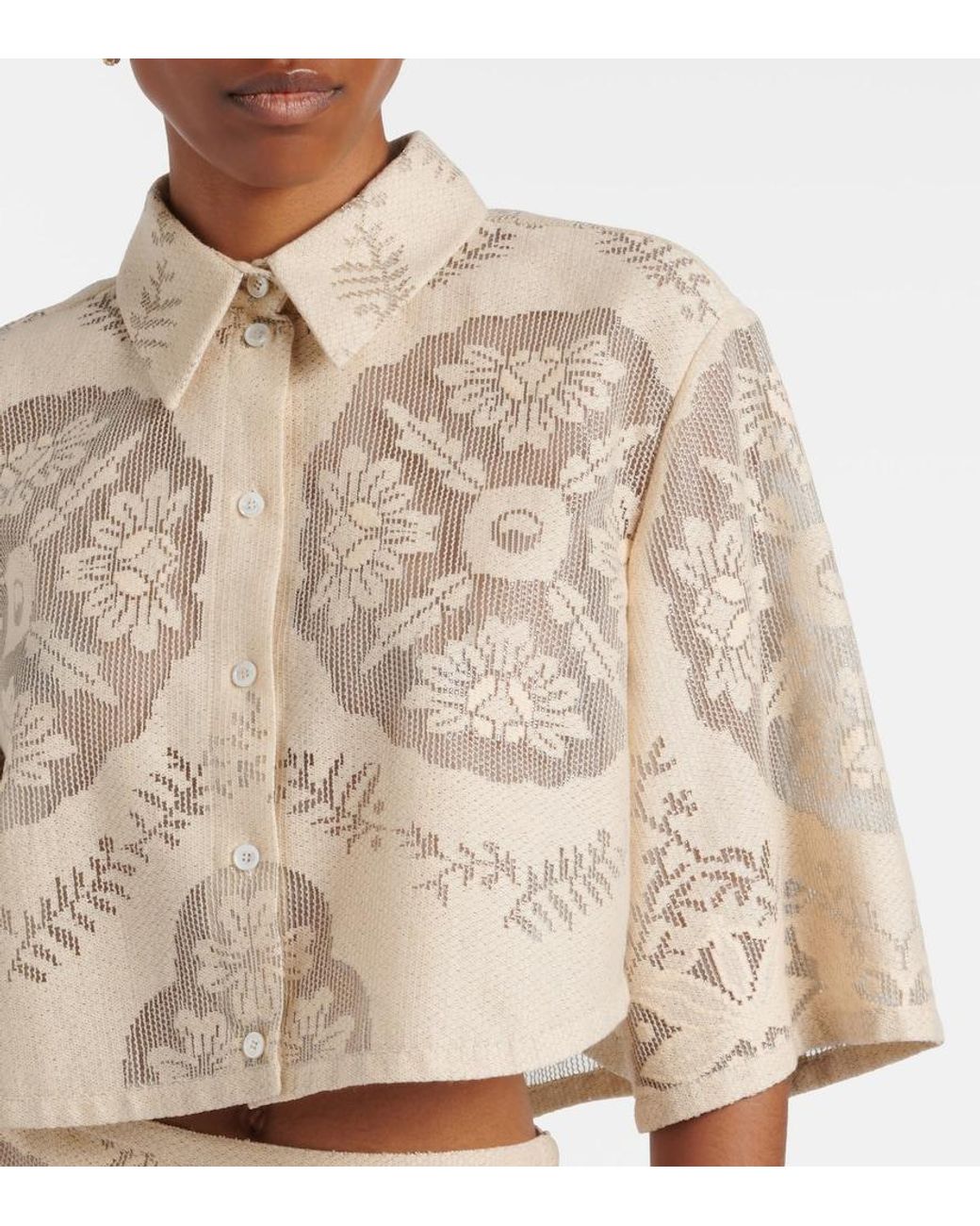 Valentino Garavani Natural Floral Cropped Cotton-Blend Shirt