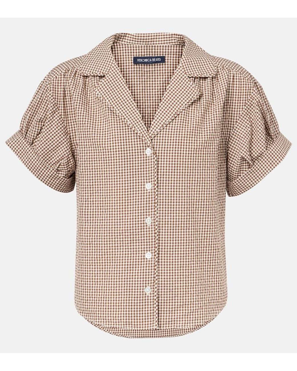 Veronica Beard Natural Ilene Gingham Cotton-Blend Shirt
