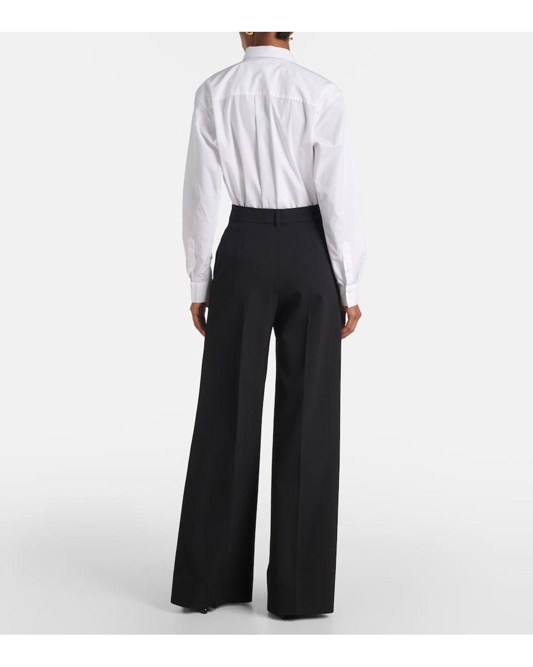 Stella McCartney Black High-Rise Wool-Blend Wide-Leg Pants