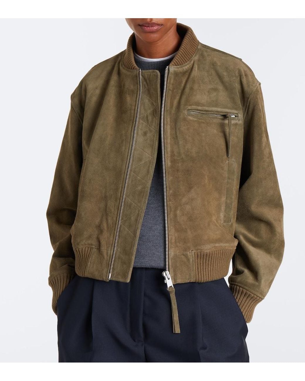 Arma Green Elysia Suede Bomber Jacket