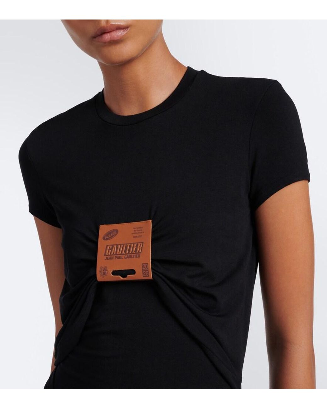 Jean Paul Gaultier Black Leather-Trimmed Jersey Maxi Dress