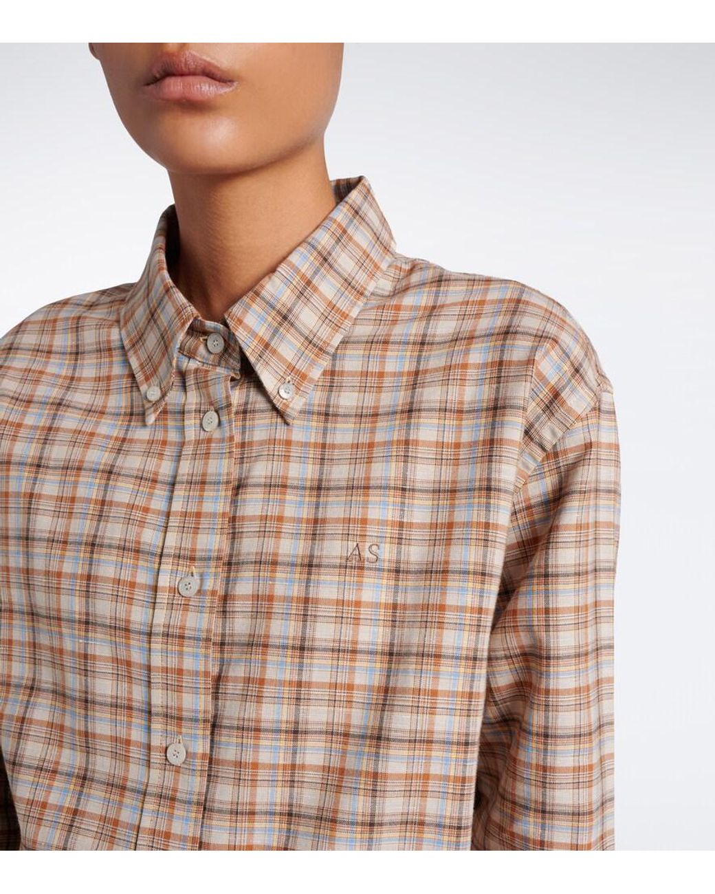 Acne Brown Checked Cotton And Linen Shirt