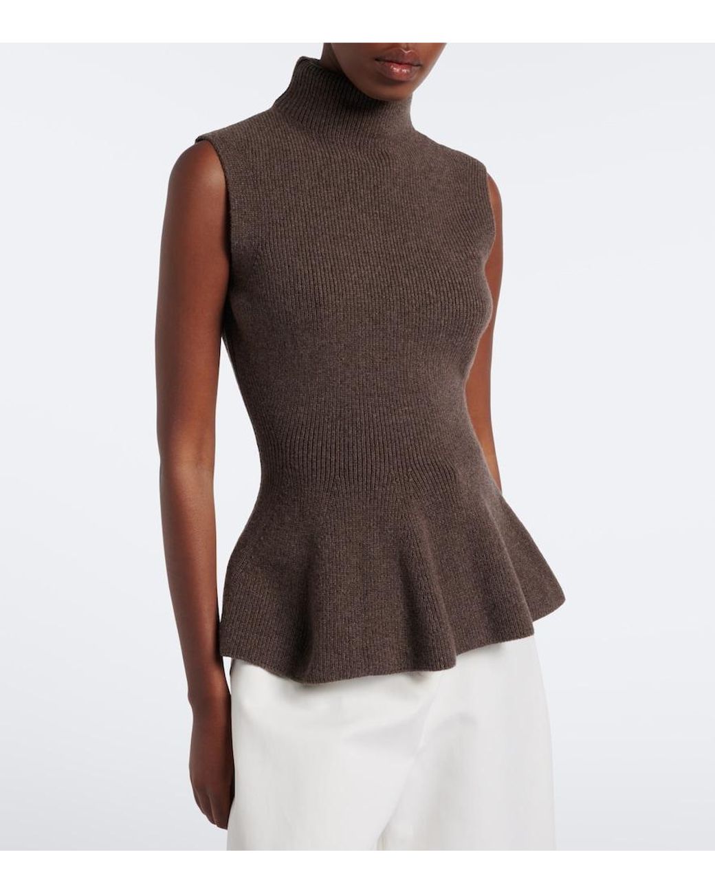 Rohe Brown Ribbed Wool And Cashmere Turtleneck Top