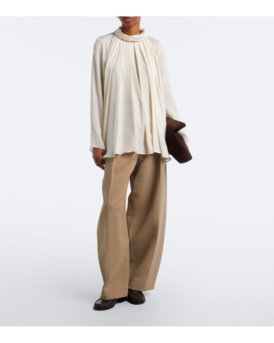 Agnona White Draped Satin Blouse