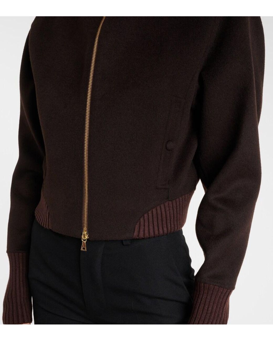 Victoria Beckham Black Wool And Cashmere Bomber Jacket