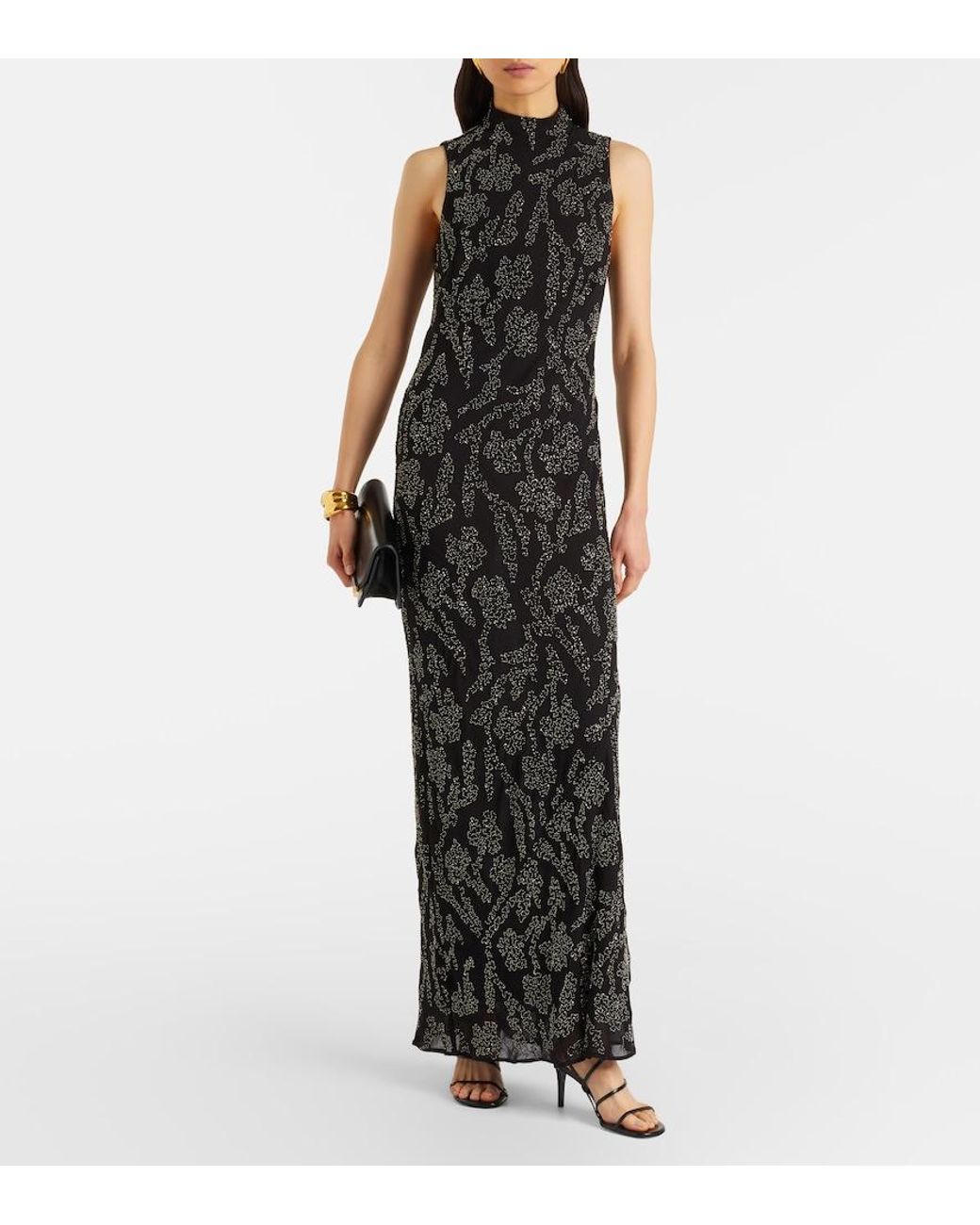 Veronica Beard Black Sylven Beaded Georgette Maxi Dress