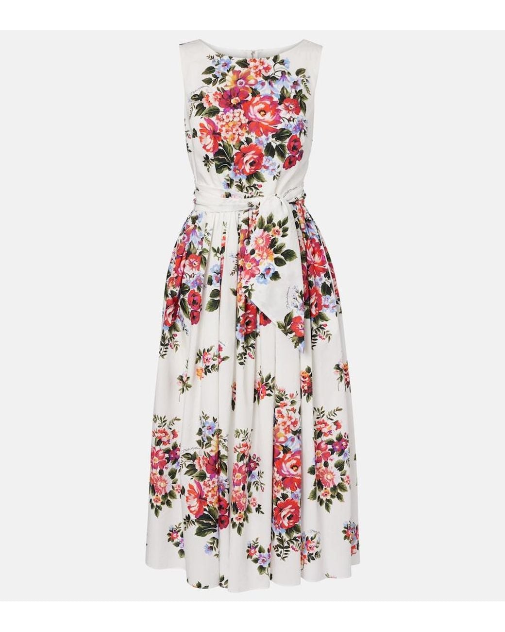 Dolce & Gabbana Red Floral Cotton Midi Dress