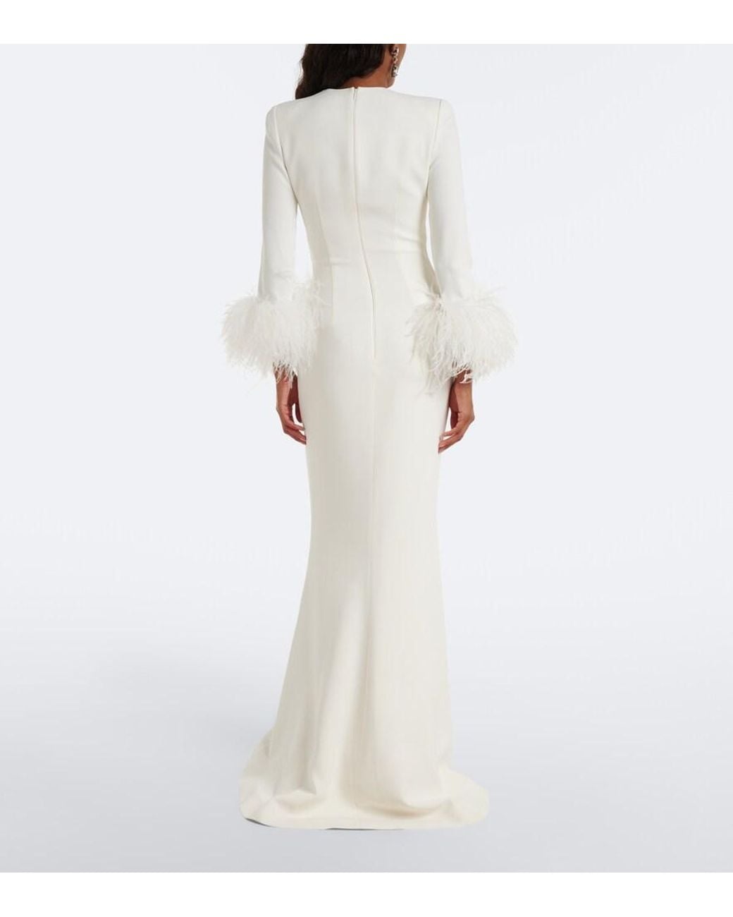 Elie Saab White Feather-Trimmed Cady Gown
