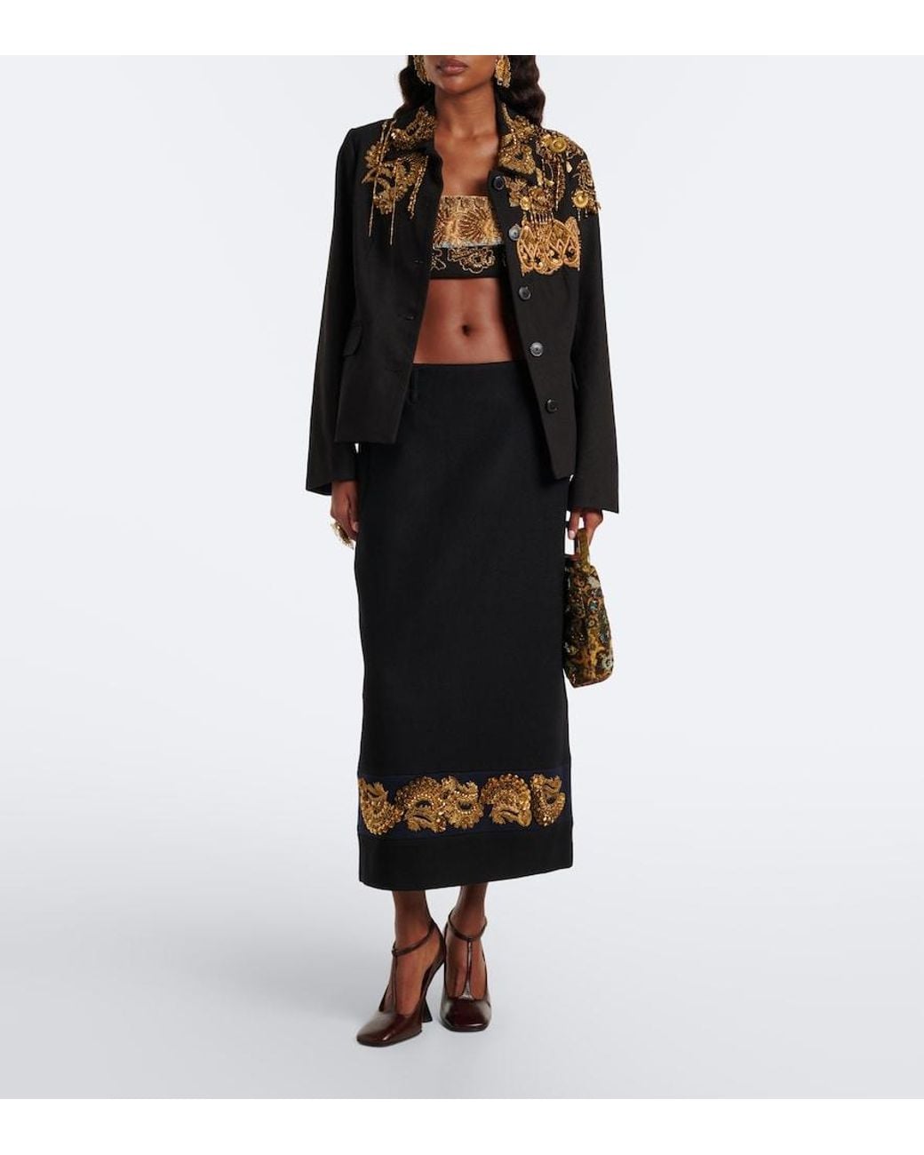 Dries Van Noten Metallic Embroidered Cotton Bandeau Top